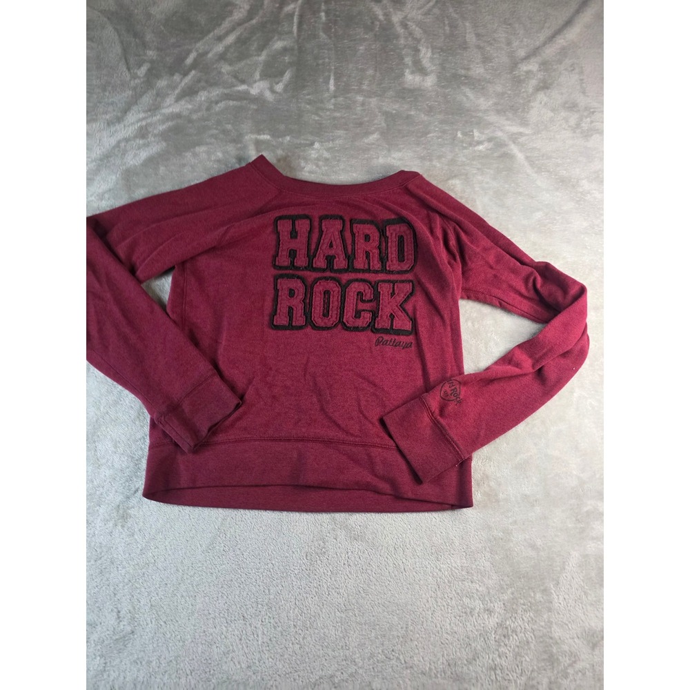Hard Rock Cafe Sweatshirt Women Large Burgundy Pattaya Graphic Pullover